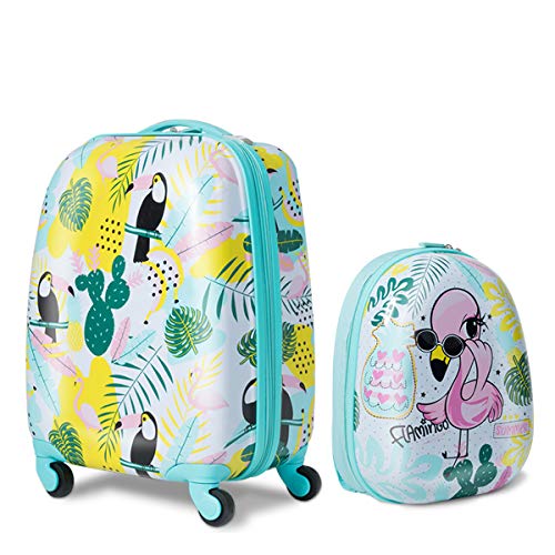 DREAMADE 2 TLG. Kinderkoffer & Rucksack, 16” +12” Kinderkofferset, Kindertrolley Kindergepäck, Handgepäck Reisegepäck Hartschalenkoffer für Kinder (Grün, 16 Zoll +12 Zoll) von DREAMADE