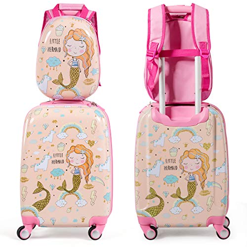 DREAMADE Kinderkoffer Jungen mit Rucksack 18"+12", 2 TLG. Kinderkoffer Set, Kindergepäck Trolley, Kindertrolley Jungen & Mädchen, Reisetrolley mit Rollen (Wassernixe, 18 Zoll + 12 Zoll) von DREAMADE