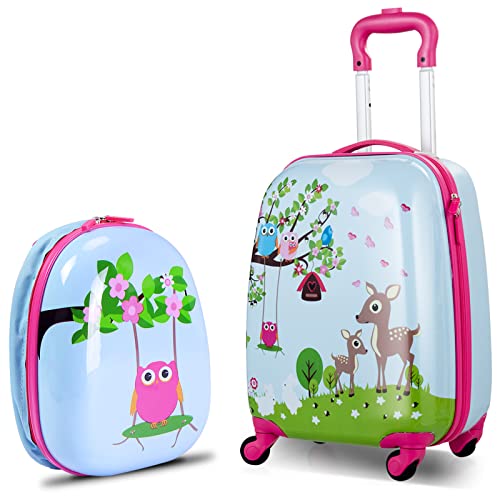 DREAMADE 2 TLG. Kinderkoffer & Rucksack, 16” +12” Kinderkofferset, Kindertrolley Kindergepäck, Handgepäck Reisegepäck Hartschalenkoffer für Kinder (Dschungel, 16 Zoll +12 Zoll) von DREAMADE