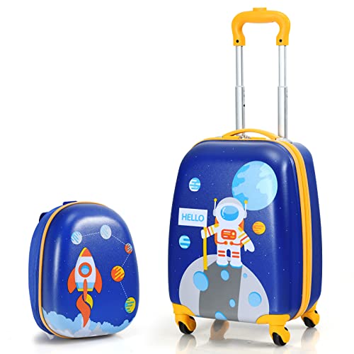 DREAMADE 2 TLG. Kinderkoffer & Rucksack, 16” +12” Kinderkofferset, Kindertrolley Kindergepäck, Handgepäck Reisegepäck Hartschalenkoffer für Kinder (Astronaut, 16 Zoll +12 Zoll) von DREAMADE