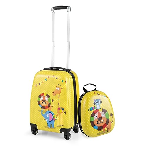 DREAMADE Kinderkoffer Jungen mit Rucksack 18"+12", 2 TLG. Kinderkoffer Set, Kindergepäck Trolley, Kindertrolley Jungen & Mädchen, Reisetrolley mit Rollen (Löwe, 18 Zoll + 12 Zoll) von DREAMADE