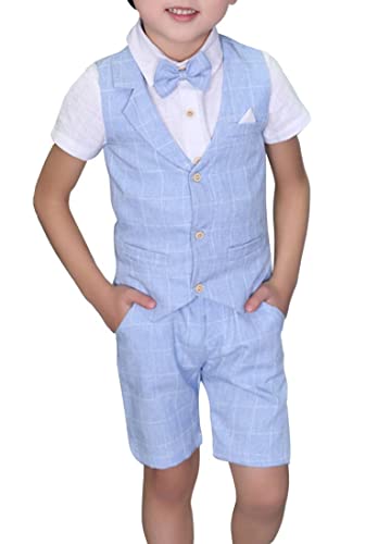 LOLANTA 4 STK Kleinkind Junge Sommerhochzeit Kinderanzug, Festliche Anzüge Westen Set für Kinder, Sommerlicher Jungen Anzug, Blau, 134-140 (Tag 140) von LOLANTA