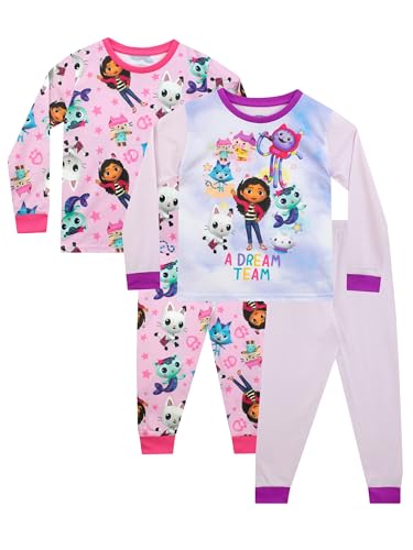 DREAMWORKS GABBY'S DOLLHOUSE Schlafanzüge 2Er-Pack | Duo Pyjama Für Mädchen | Zweierpack Schlafanzug Kinder | Rosa 128 von DREAMWORKS GABBY'S DOLLHOUSE