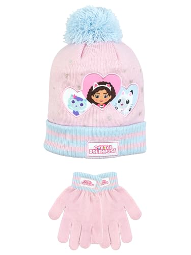 Gabbys Dollhouse Set Aus Wintermütze Und Handschuhen Für Mädchen| Mützen Und Handschuhset Für Kinder | Mädchen Beanie | Offizielles Gabbys Puppenhaus-Merchandise von DREAMWORKS GABBY'S DOLLHOUSE