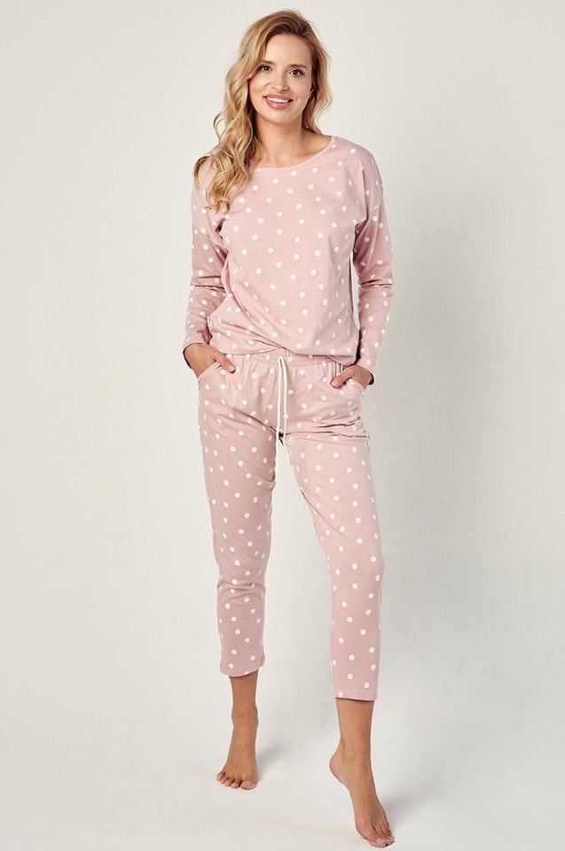 Mademoiselle Sommeil Capri-Pyjama 3/4 Schlafanzug mit langarm Oberteil in altrosa mit Punkten (2 tlg., 1 Stück) von Mademoiselle Sommeil