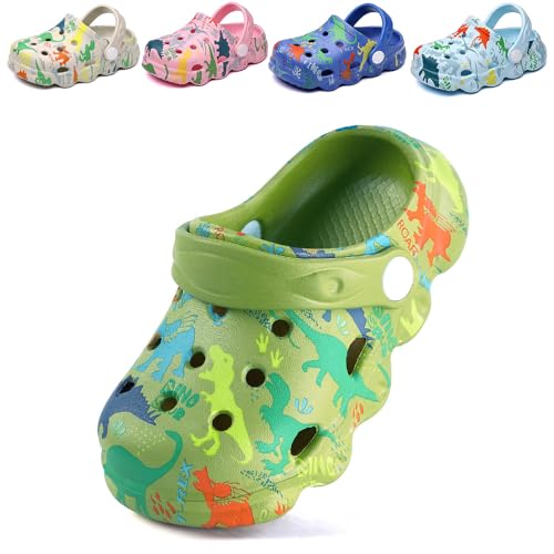 Clogs Kinder Jungen Mädchen Pantoletten Dinosaurier rutschfeste Gartenschuhe atmungsaktive Sommer Hausschuhe Sandalen von DRECAGE