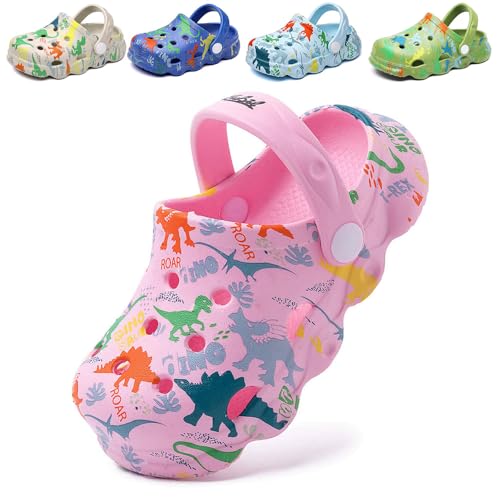 Clogs Kinder Jungen Mädchen Pantoletten Dinosaurier rutschfeste Gartenschuhe atmungsaktive Sommer Hausschuhe Sandalen von DRECAGE