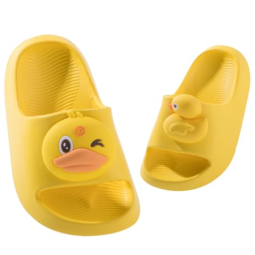 DRECAGE Badelatschen Kinder Mädchen Badeschlappen Jungen Weiche Rutschfeste Badesandalen Sommer Badeschuhe Hausschuhe Gelb Ente 26-27 EU von DRECAGE