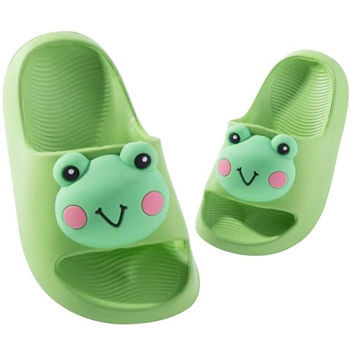 DRECAGE Badelatschen Kinder Mädchen Badeschlappen Jungen Weiche Rutschfeste Badesandalen Sommer Badeschuhe Hausschuhe Grün Frosch 23 EU von DRECAGE