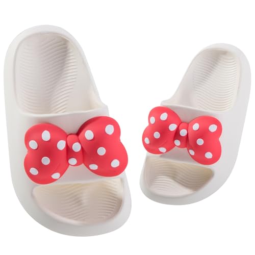 DRECAGE Badelatschen Kinder Mädchen Badeschlappen Jungen Weiche Rutschfeste Badesandalen Sommer Badeschuhe Hausschuhe Rot Bogenknoten 33 EU von DRECAGE