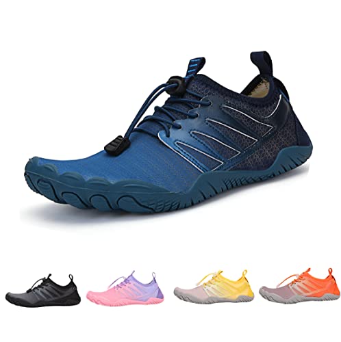 DRECAGE Schnell-Trocknend Badeschuhe Wasserschuhe Herren Damen Barfußschuhe Auqaschuhe Für Wassersport Fitness Schwimmen Surfen rutschfest Leicht Blau 37EU von DRECAGE