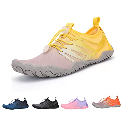 DRECAGE Schnell-Trocknend Badeschuhe Wasserschuhe Herren Damen Barfußschuhe Auqaschuhe Für Wassersport Fitness Schwimmen Surfen rutschfest Leicht Gelb 40EU von DRECAGE