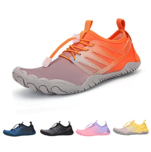 DRECAGE Schnell-Trocknend Badeschuhe Wasserschuhe Herren Damen Barfußschuhe Auqaschuhe Für Wassersport Fitness Schwimmen Surfen rutschfest Leicht Orange 37EU von DRECAGE