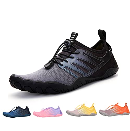 DRECAGE Schnell-Trocknend Badeschuhe Wasserschuhe Herren Damen Barfußschuhe Auqaschuhe Für Wassersport Fitness Schwimmen Surfen rutschfest Leicht Schwarz 37EU von DRECAGE