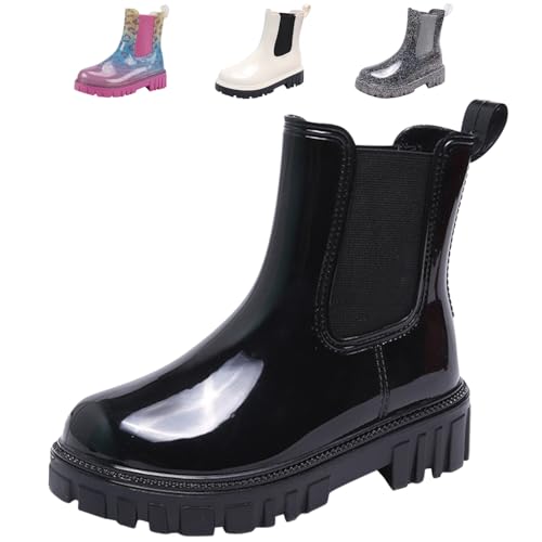 DRECAGE Gummistiefel Damen Halbhoch Regenstiefel Wasserdicht Chelsea Boots Damen Regenschuhe Kurz Schwarz 41 EU von DRECAGE