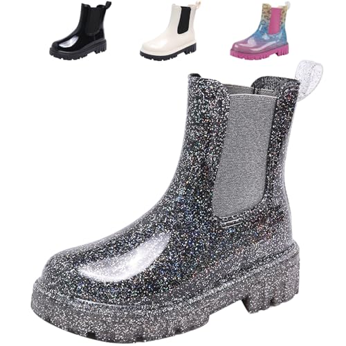 DRECAGE Gummistiefel Damen Halbhoch Regenstiefel Wasserdicht Chelsea Boots Damen Regenschuhe Kurz Silber 38 EU von DRECAGE