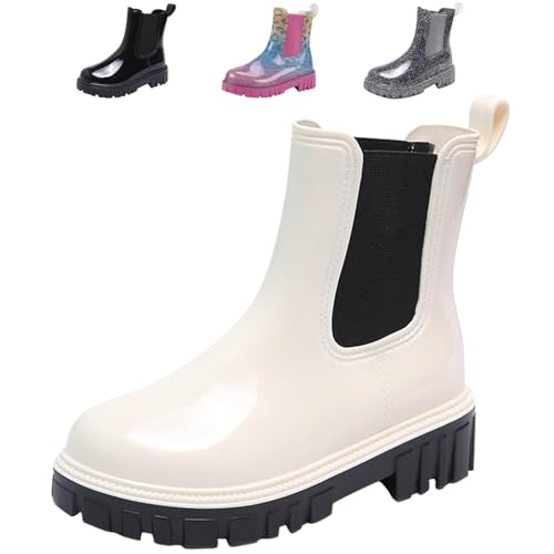 DRECAGE Gummistiefel Damen Halbhoch Regenstiefel Wasserdicht Chelsea Boots Damen Regenschuhe Kurz Weiß 39 EU von DRECAGE