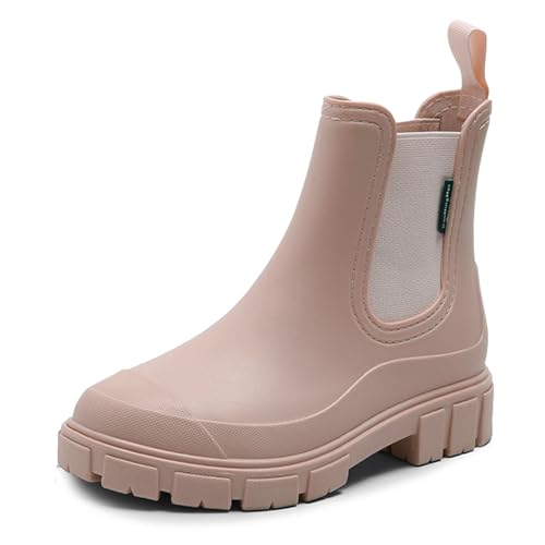 DRECAGE Gummistiefel Damen Wasserdicht Stiefel Damen Halbhoch Ankle Chelsea Boots Stylisch Stiefeletten mit Rutschfest Sohle Aprikose 39 DRECAGE Gummistiefel Damen Wasserdicht Stiefel Damen Halbhoch Ankle Chelsea Boots Stylisch Stiefeletten mit Rutschfest Sohle Aprikose 39 von DRECAGE