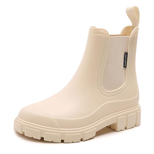 DRECAGE Gummistiefel Damen Wasserdicht Stiefel Damen Halbhoch Ankle Chelsea Boots Stylisch Stiefeletten mit Rutschfest Sohle Beige 41 DRECAGE Gummistiefel Damen Wasserdicht Stiefel Damen Halbhoch Ankle Chelsea Boots Stylisch Stiefeletten mit Rutschfest Sohle Beige 41 von DRECAGE