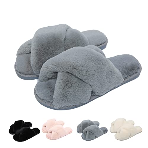 DRECAGE Hausschuhe Damen Plüsch Winter im Cross-Band Design Filzpantoffeln Pantoletten Kushel Pantoffeln Frauen Schlappen Warm Angenehm 37/38 EU (Herstellergr.38/39) von DRECAGE