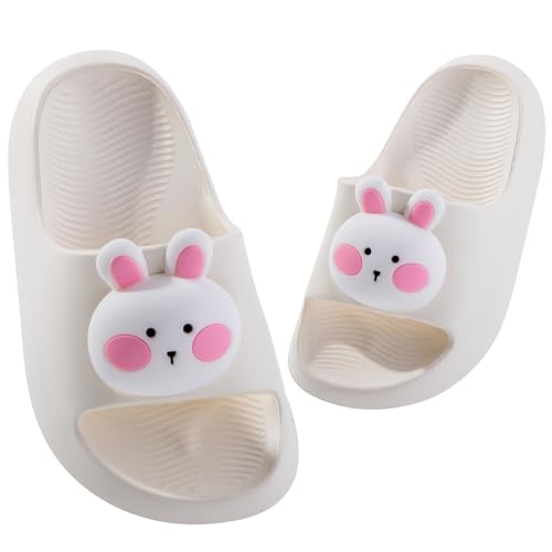 DRECAGE Badelatschen Kinder Mädchen Badeschlappen Jungen Weiche Rutschfeste Badesandalen Sommer Badeschuhe Hausschuhe Weiß Bunny 26-27 EU von DRECAGE