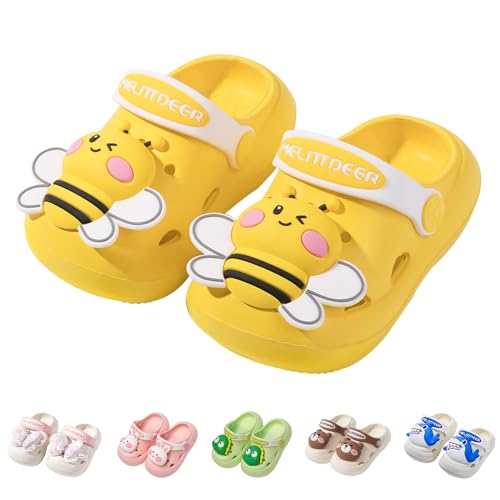 DRECAGE Kinder Clogs Mädchen Jungen Pantoffeln Gartenschuhe Leichte Gartenclogs Badeschuhe Unisex Hausschuhe Sommer Sandalen Gelb Biene 26-27 EU von DRECAGE