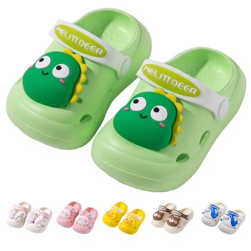DRECAGE Kinder Clogs Mädchen Jungen Pantoffeln Gartenschuhe Leichte Gartenclogs Badeschuhe Unisex Hausschuhe Sommer Sandalen Grün Dinosaurier 23 EU von DRECAGE