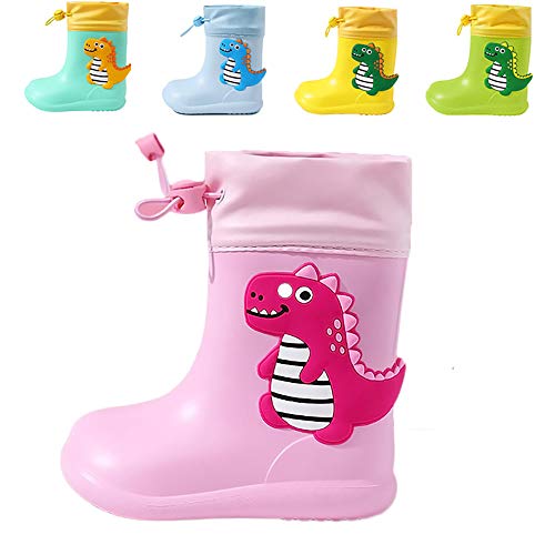 DRECAGE Kinder Gummistiefel Dinosaurier Regenschuhe, rutschfest und Federleicht, für Jungen und Mädchen Pink 22/23 EU Herstellergr. 150 von DRECAGE