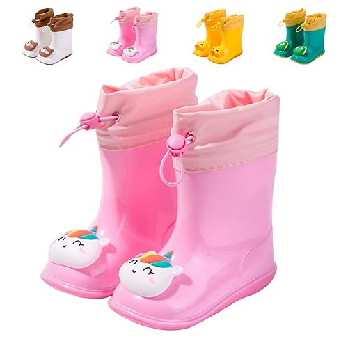 DRECAGE Kinder Gummistiefel Dinosaurier Regenschuhe, rutschfest und Federleicht, für Jungen und Mädchen Rosa 22/23 EU von DRECAGE