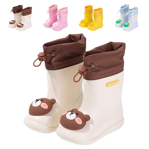 DRECAGE Kinder Gummistiefel Regenschuhe Rutschfest Leicht Regenstiefel für Jungen und Mädchen Braun Bär 22/23 EU 150 MM von DRECAGE