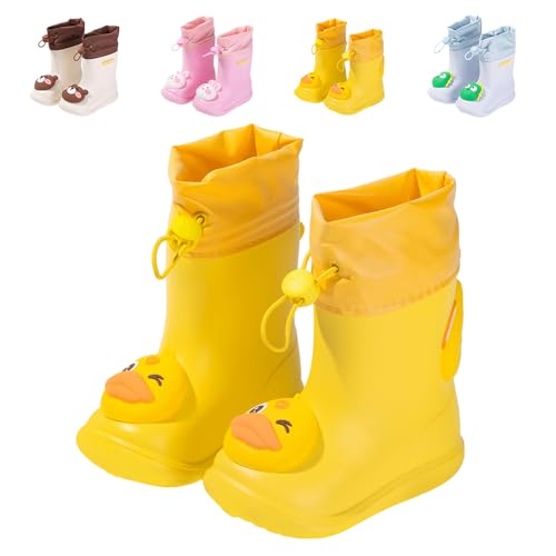 DRECAGE Kinder Gummistiefel Regenschuhe Rutschfest Leicht Regenstiefel für Jungen und Mädchen Gelb Ente 28 EU 180 MM von DRECAGE