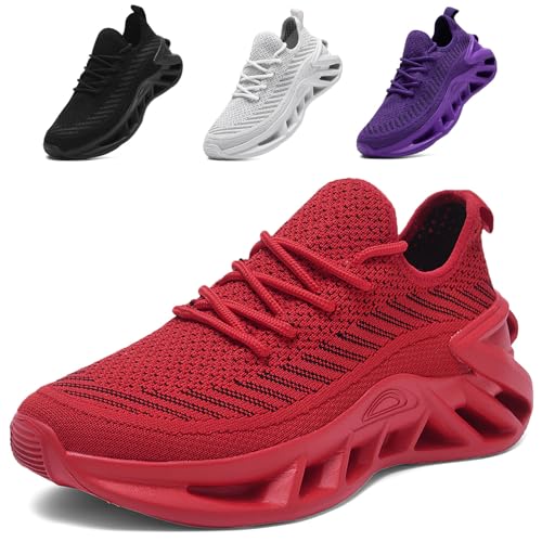 DRECAGE Laufschuhe Herren Turnschuhe Damen Straßenlaufschuhe Fitness Jogging Outdoor Fashion Sneaker Atmungsaktiv Leichte Sportschuhe Rot 45 EU von DRECAGE