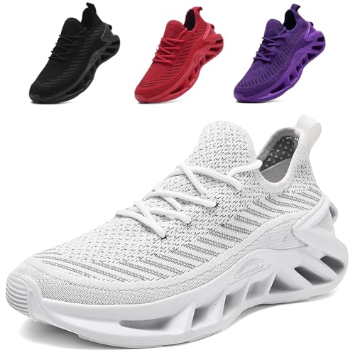 DRECAGE Laufschuhe Herren Turnschuhe Damen Straßenlaufschuhe Fitness Jogging Outdoor Fashion Sneaker Atmungsaktiv Leichte Sportschuhe Weiß 40 EU von DRECAGE