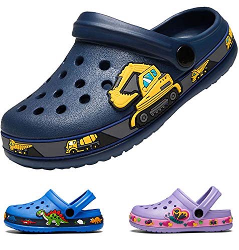 DRECAGE Unisex Kinder Clogs Pantoffeln Dinosaurier Gr.24-30 EU, Eva Gartenclogs Gummi Badeschuhe Hausschuhe für Jungen Mädchen 33 EU Dunkelblau… von DRECAGE