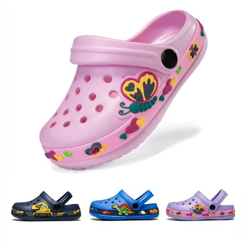 DRECAGE Unisex Kinder Clogs Pantoffeln DinosaurierGr.24-33 EU, Eva Gartenclogs Gummi Badeschuhe Hausschuhe für Jungen Mädchen 26 EU Pink von DRECAGE