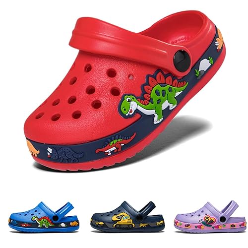 DRECAGE Unisex Kinder Clogs Pantoffeln DinosaurierGr.24-33 EU, Eva Gartenclogs Gummi Badeschuhe Hausschuhe für Jungen Mädchen 30 EU Rot Schmetterling von DRECAGE
