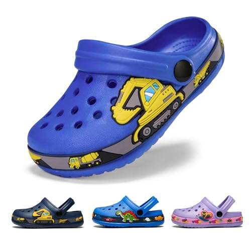 DRECAGE Unisex Kinder Clogs Pantoffeln DinosaurierGr.24-33 EU, Eva Gartenclogs Gummi Badeschuhe Hausschuhe für Jungen Mädchen 32 EU Blau01 von DRECAGE