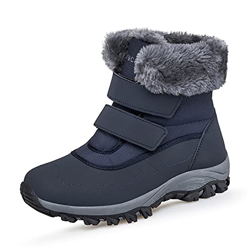 DRECAGE Winterstiefel Wasserdicht Damen Gefüttert Stiefel mit Klettverschluss Boots Schneestiefel Warm Rutschfest Blau 36 EU von DRECAGE