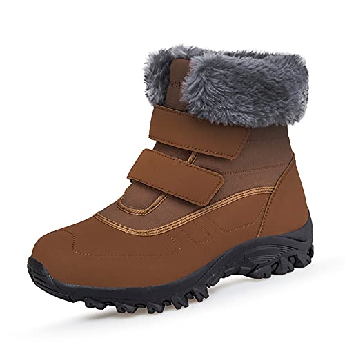 DRECAGE Winterstiefel Wasserdicht Damen Gefüttert Stiefel mit Klettverschluss Boots Schneestiefel Warm rutschfest Braun 36 EU von DRECAGE