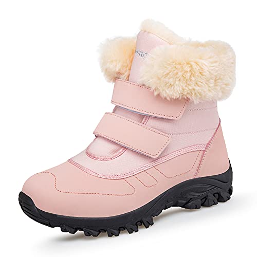 DRECAGE Winterstiefel Wasserdicht Damen Gefüttert Stiefel mit Klettverschluss Boots Schneestiefel Warm rutschfest Pink 42 EU von DRECAGE