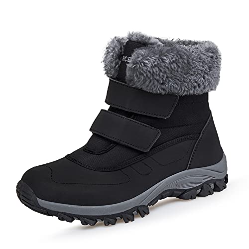 DRECAGE Winterstiefel Wasserdicht Damen Gefüttert Stiefel mit Klettverschluss Boots Schneestiefel Warm Rutschfest Schwarz 35 EU von DRECAGE