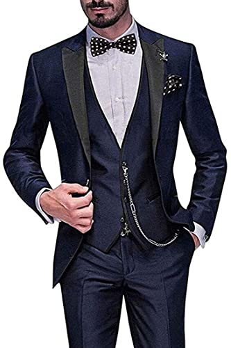 DREFEEL Herren ein Knopf 3 Teile Hochzeitsanzüge Notch Revers Anzüge Bräutigam Smoking (Farbe : Blue, Größe : 56) von DREFEEL
