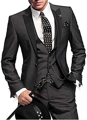 DREFEEL Herren ein Knopf 3 Teile Hochzeitsanzüge Notch Revers Anzüge Bräutigam Smoking (Farbe : Charcoal, Größe : 46) von DREFEEL