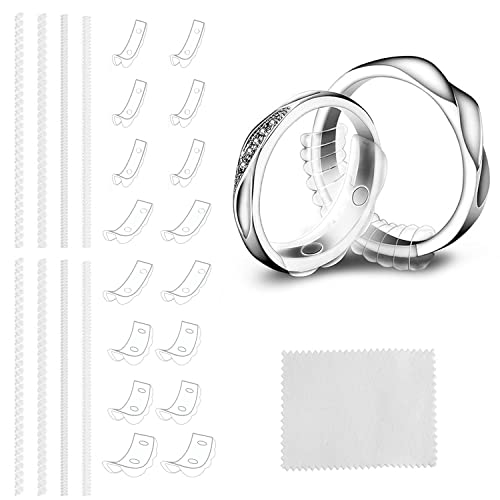 DRERIO 24er-Pack Ringgrößenversteller für lose Ringe unsichtbarer Ringgrößenverkleinerer transparenter Silikon-Ringschutz und Abstandshalter-Set mehrere Größen mit Poliertuch für Männer und Frauen von DRERIO