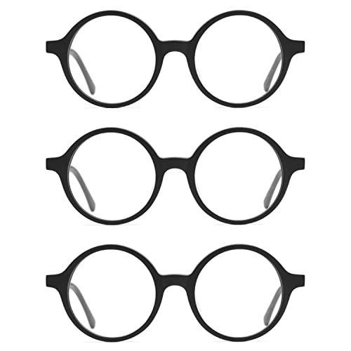 DRERIO 3-teiliges rundes Brillengestell schwarzer Kreis Kunststoff ohne Linsen rundes Halloween-Brillengestell großes Wissenschaftler-Brillengestell-Set für Erwachsene Teenager Dekoration Party von DRERIO