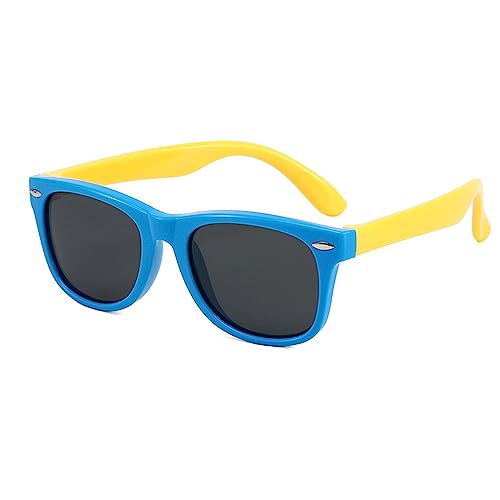 DRERIO Kinder Sonnenbrille Kinder flexible Rahmen Kinder Sonnenbrille polarisierte Sonnenbrille Baby Silikon Sonnenbrille Rahmen für Jungen und Mädchen 3-8 Jahre alt mit UV-Schutz (Blau-Gelb) von DRERIO