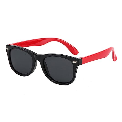 DRERIO Kinder Sonnenbrille Kinder flexible Rahmen Kinder Sonnenbrille polarisierte Sonnenbrille Baby Silikon Sonnenbrille Rahmen für Jungen und Mädchen 3-8 Jahre alt mit UV-Schutz (Schwarz-Rot) von DRERIO