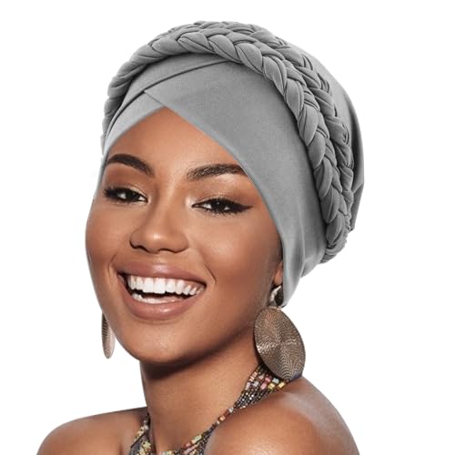 DRESHOW 1 Stück Afrikanischer Damen Turban Doppelt Geflecht Kopfbedeckung Kopftücher Chemo Kappe Vorgebunden Beanie Mütze Kopfwickel Schlafmütze von DRESHOW