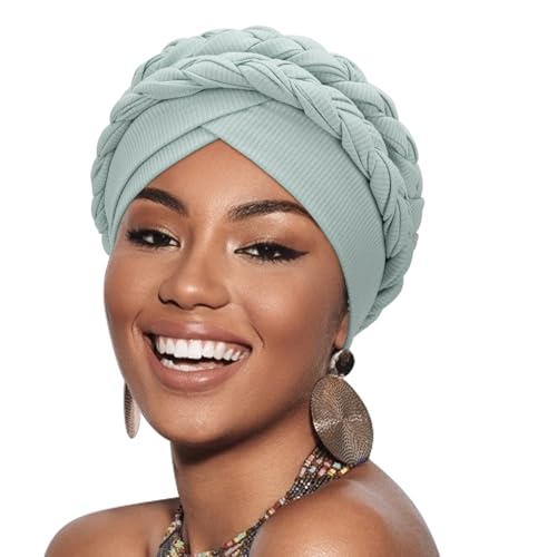 DRESHOW 1 Stück Afrikanischer Damen Turban Doppelt Geflecht Kopfbedeckung Kopftücher Chemo Kappe Vorgebunden Beanie Mütze Kopfwickel Schlafmütze von DRESHOW