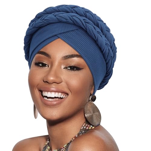 DRESHOW 1 Stück Afrikanischer Damen Turban Doppelt Geflecht Kopfbedeckung Kopftücher Chemo Kappe Vorgebunden Beanie Mütze Kopfwickel Schlafmütze von DRESHOW